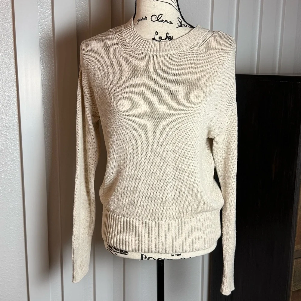 Banana Republic‎ XS Cream Cotton Sweater Minimalist Crewneck Capsule - Picture 2 of 10